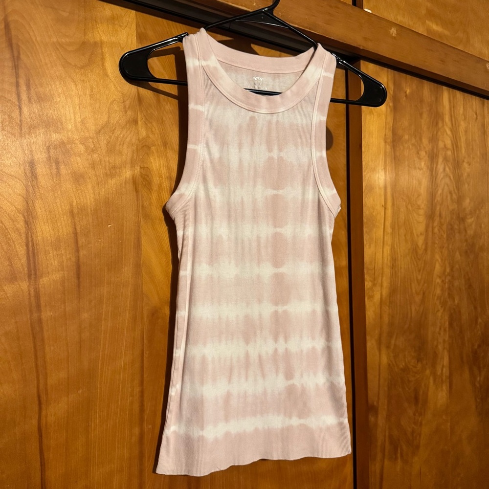 Aerie Tie Dye Ribbed Tank Top High Neck Pink White